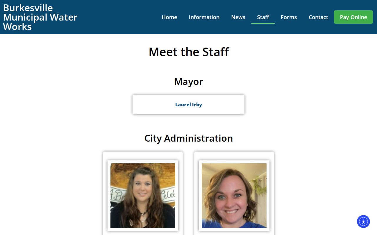 Official City of Burkesville staff page with municipal department contact information