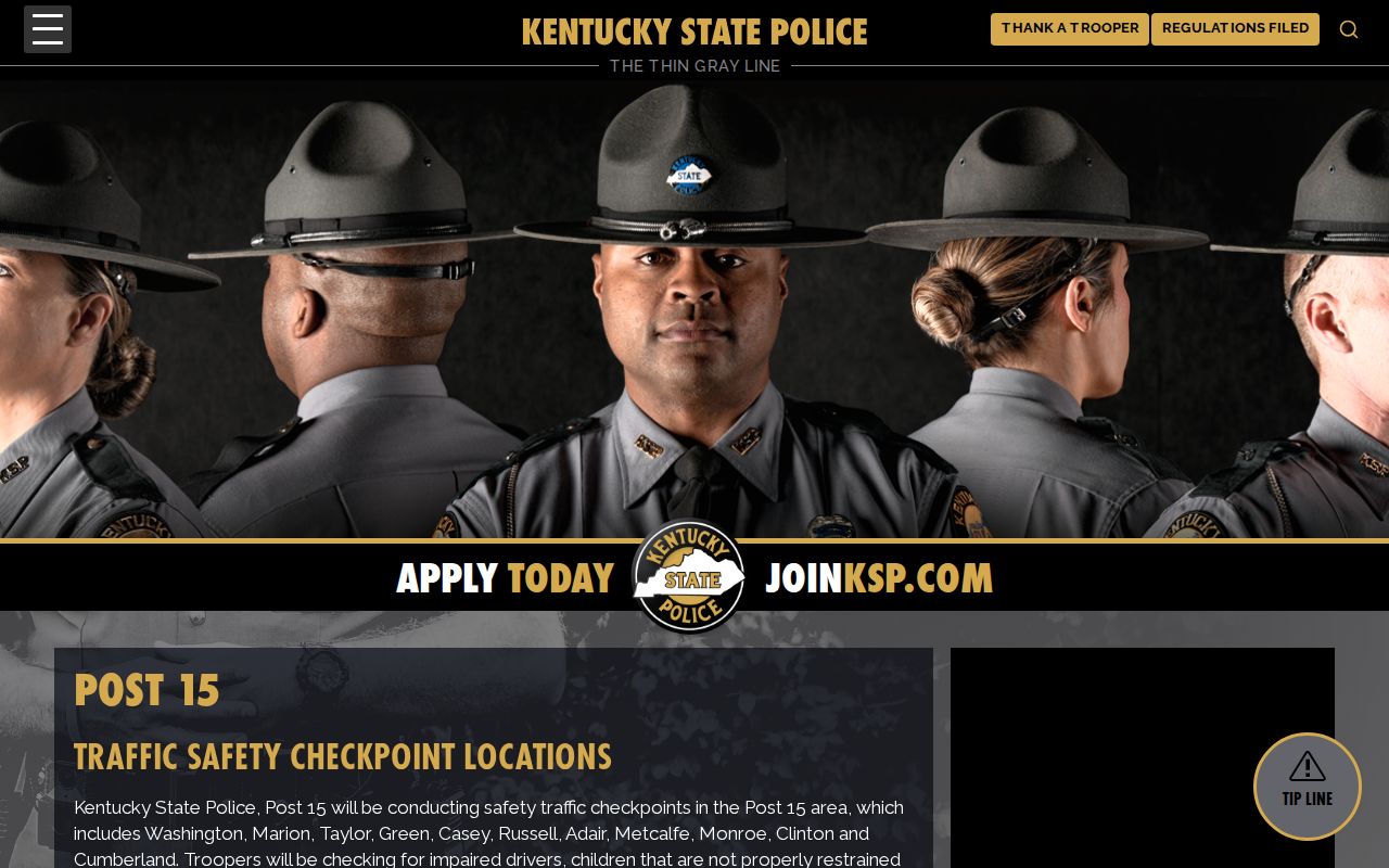 Kentucky State Police Post 15 checkpoint information for the regional service area